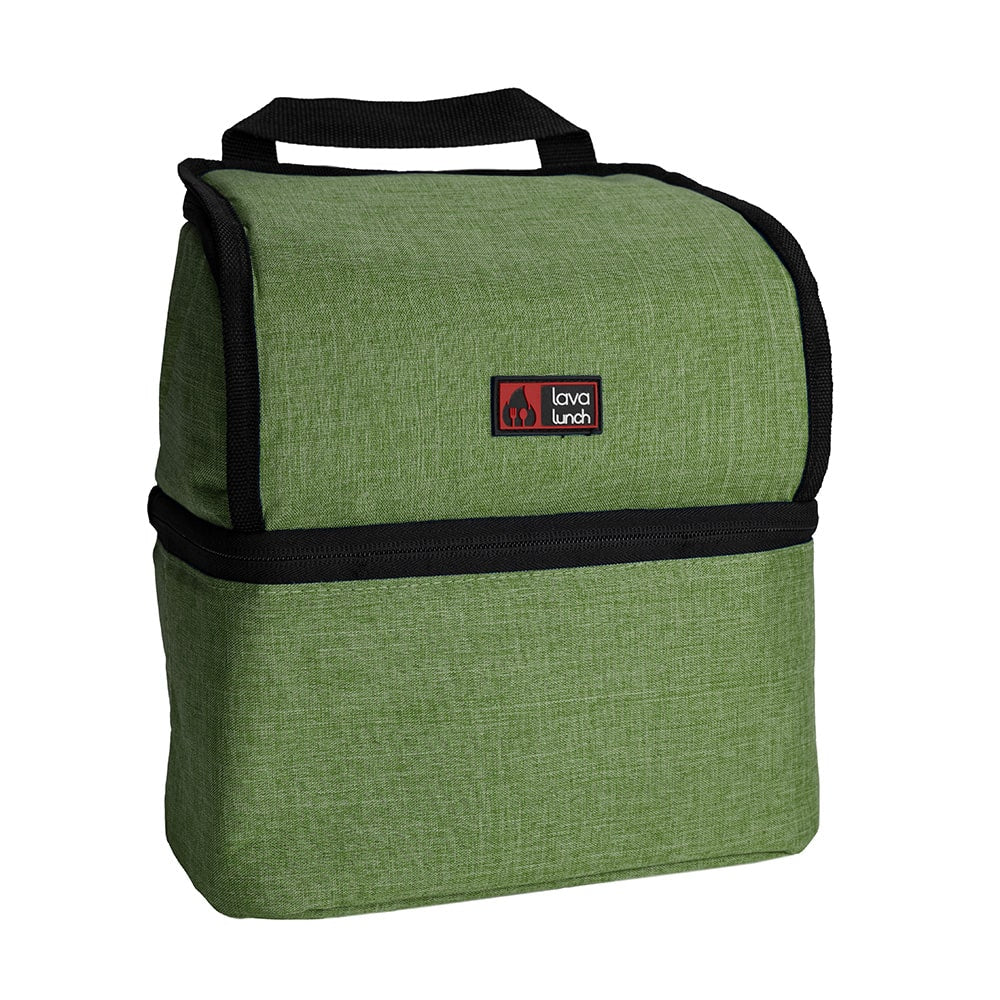 Green insulated lunch box on a white background