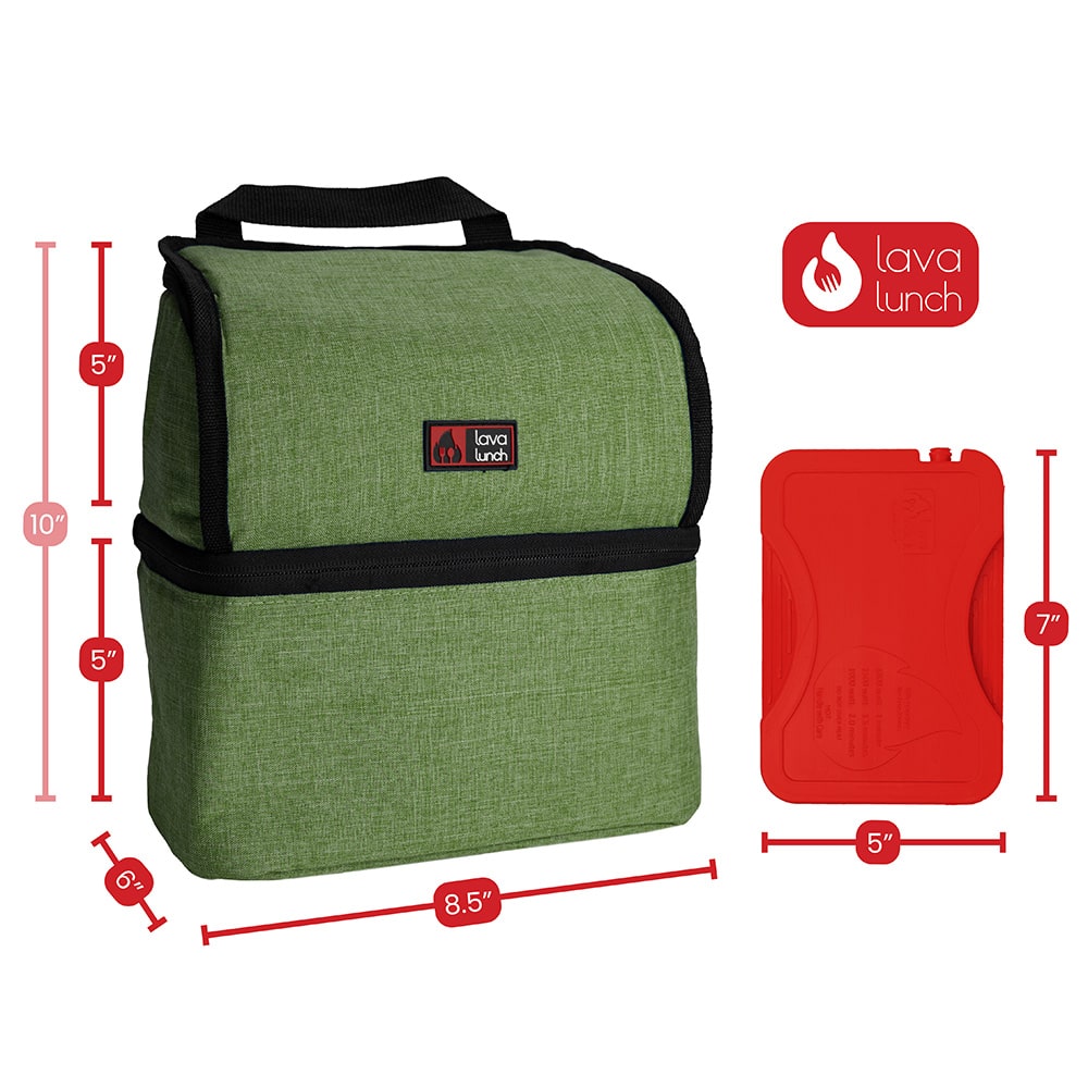 Green lunch box with dimensions