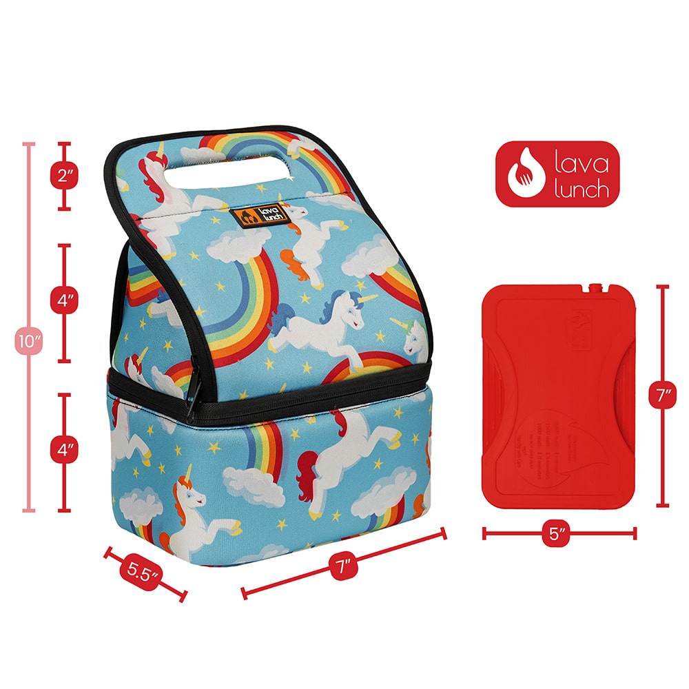 Lunch box with unicorn design and dimensions