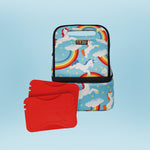 Lunch bag with unicorn and rainbow design on a blue background