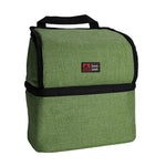 Green insulated lunch box on a white background