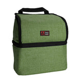Green insulated lunch box on a white background